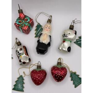 6 Vintage Whitehurst Imports Ornaments Cat Dog Nun Strawberry Gift Christmas New